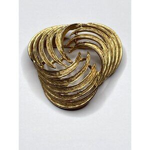Vintage Les Bernard Inc Classic Gold Tone Textured Swirled Brooch 2"